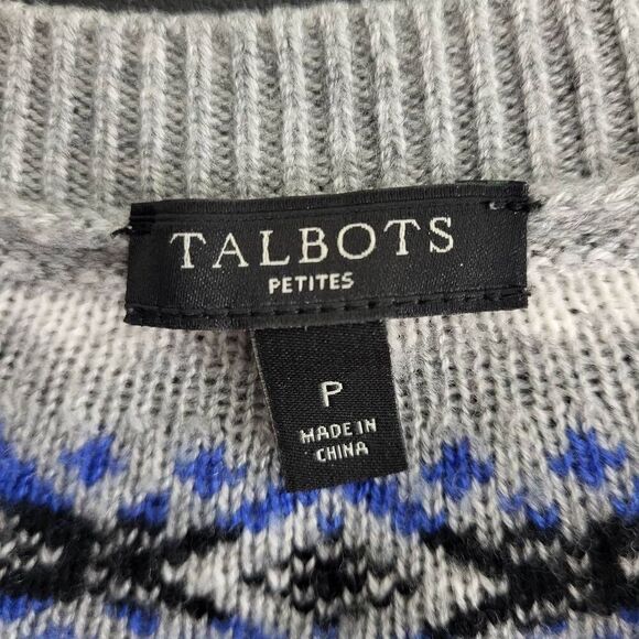 Talbots Womens Lambswool Fair Isle Cardigan Sweater XS Petite Gray Nordic Cozy - Picture 4 of 7